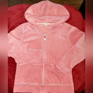 Velour Salmon colored Hoodie, Women's size L